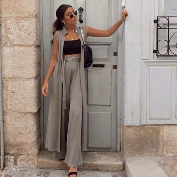 Zara | Pants u0026 Jumpsuits | Zara Belted Knit Wide Leg Pants Olive Green |  Poshmark
